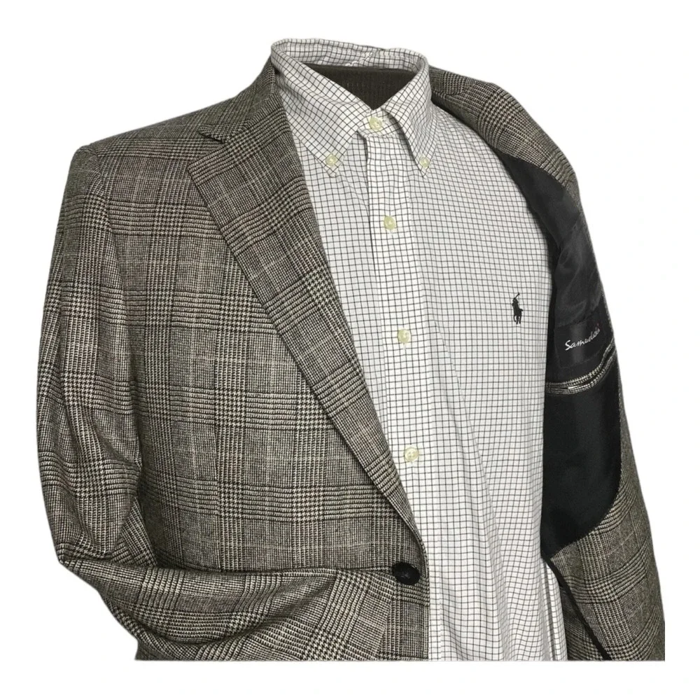 Samuelsohn Mens‎ Black & Tan Check Houndstooth Zealander Tweed Wool Blazer 42R
